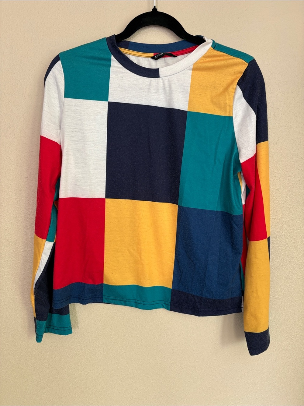 SHEIN Colorblock Long Sleeve Tee in Teal, Yellow, Red, Navy & White